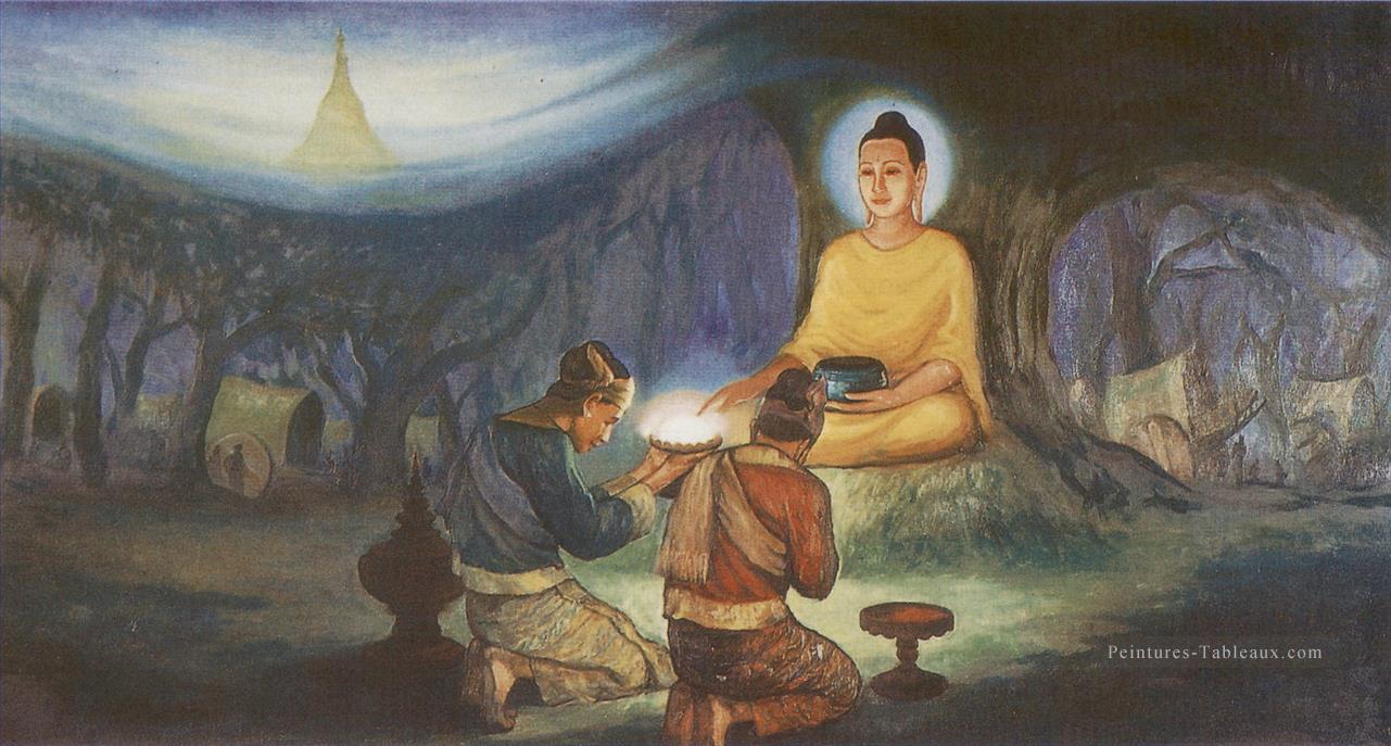tapussa et Bhallika ont reçu huit brins de cheveux du Bouddha comme objets sacrés du bouddhisme vénération Peintures à l'huile